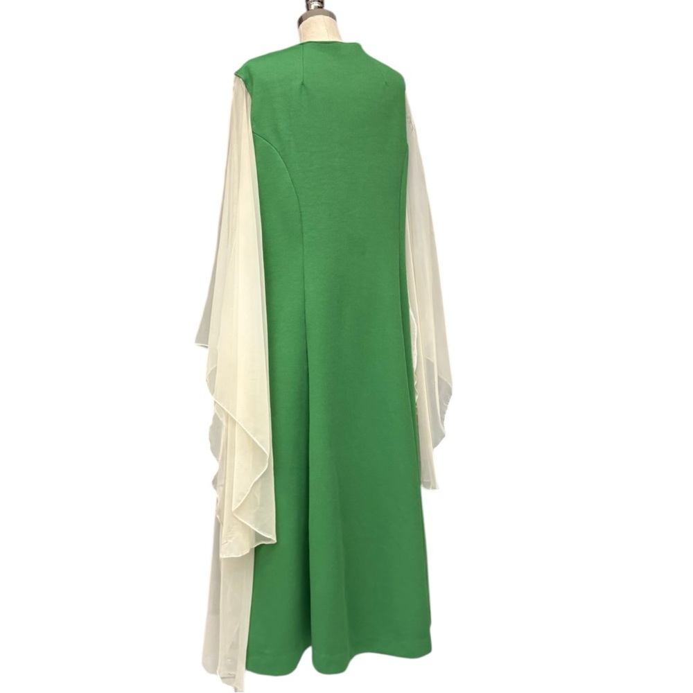Vintage 70s Green Maxi Dress with sheer angel wing Sleeves - Picture 4 of 13